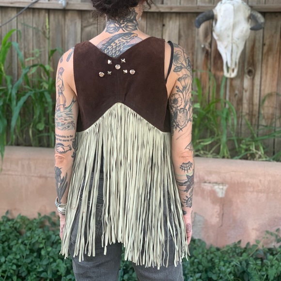 Co-Op Leathers San Francisco Vintage 1970s Leather Fringe Vest Hippie Woodstock - Picture 4 of 14